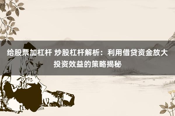 给股票加杠杆 炒股杠杆解析：利用借贷资金放大投资效益的策略揭秘